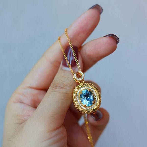 Heirloom blauwe topaas hanger ketting