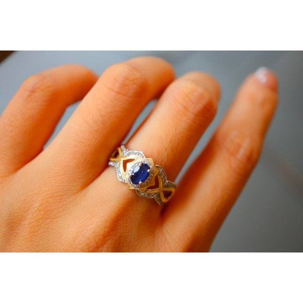 Vintage koninklijke saffierkroonring – echte saffier