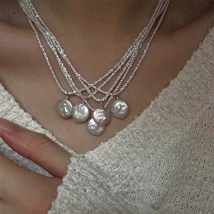 Glitter munt barokke parel hanger ketting