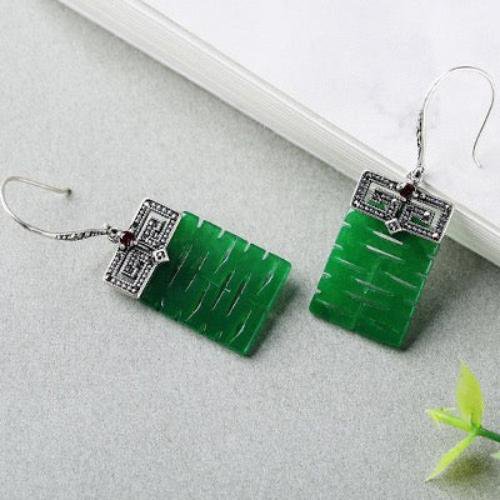 Dubbel geluk Jade drop oorbellen