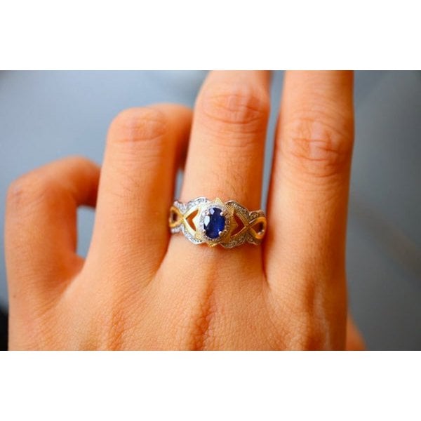 Vintage koninklijke saffierkroonring – echte saffier