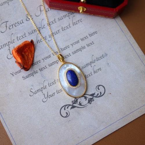 Heirloom Lapis Lazuli & Parelmoer hanger ketting