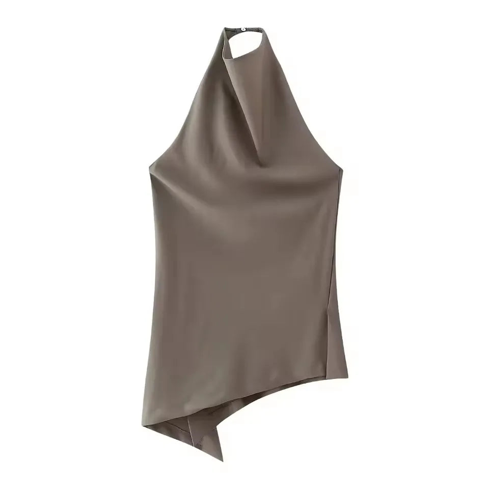 HH Womens Luxury Satin Two Piece Set Halter Neck Asymmetrical Top And Wide Leg Pants Elegant Party Club Outfit For Spring Summer