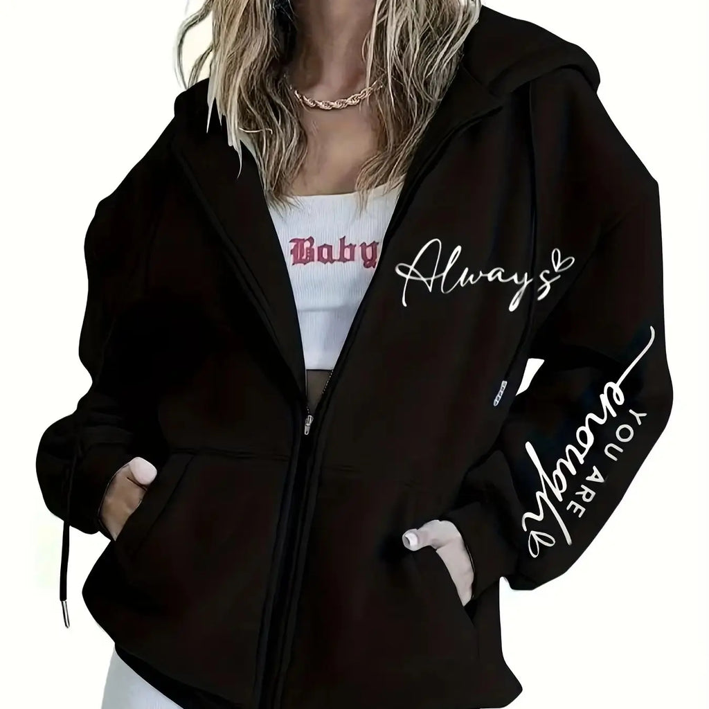 Women's double-sided floral print lightweight jacket - casual hooded zipper pocket jacket, suitable for spring and autumn