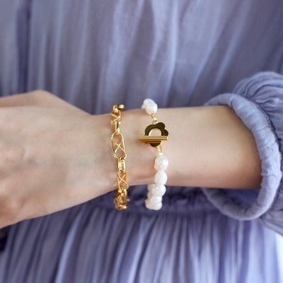 Zoetwaterparel kralen armband - bloemgesp