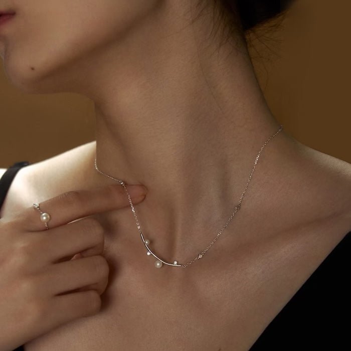 Sterling Silver Starry Pearl en Crystal Necklace