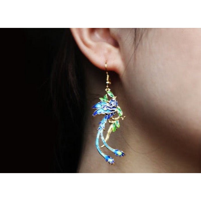Dynastie Cloisonné Phoenix & bloem oorbellen