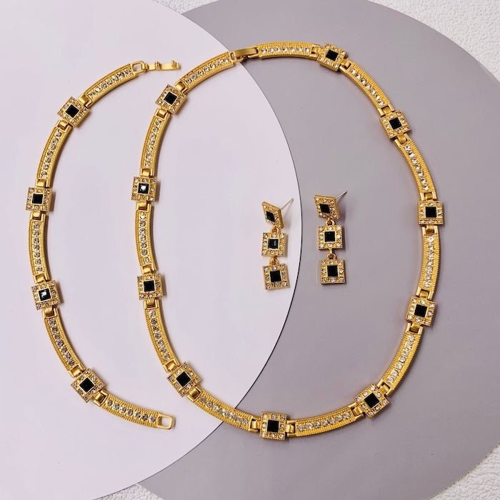Vintage stijl geometrische zwarte Onyx sieradenset
