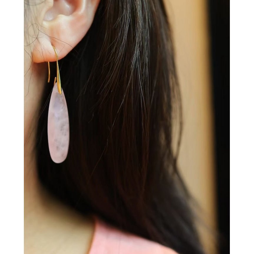 Minimalistische Rozenkwarts Waterdrop Oorbellen
