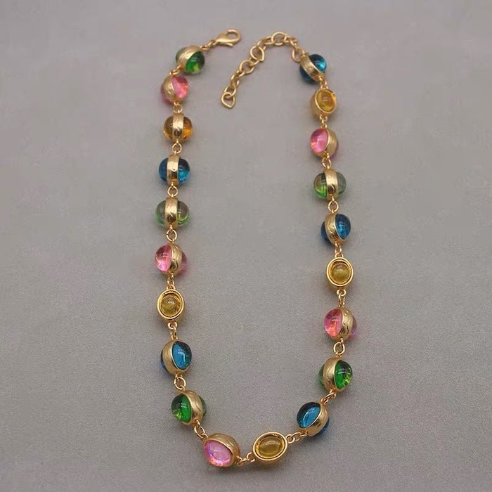 Vintage regenboog glazen stenen sieradenset