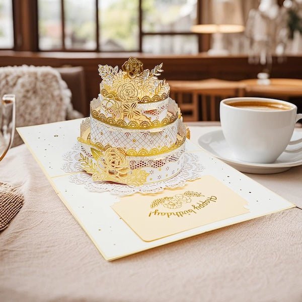 3D-verjaardagskaart - Luxe Lace Cake-ontwerp