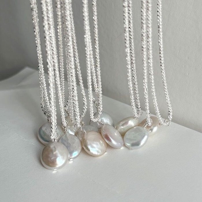 Glitter munt barokke parel hanger ketting