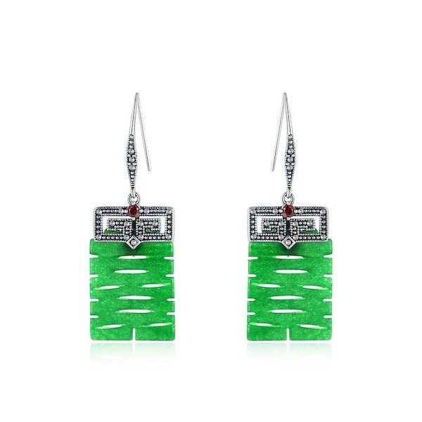Dubbel geluk Jade drop oorbellen