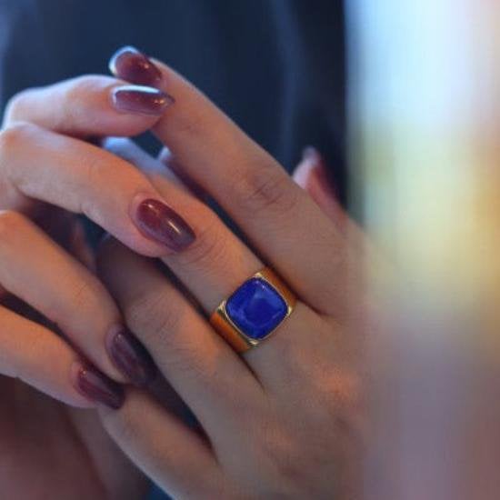 Koninklijke vierkante lapis lazuli statement ring