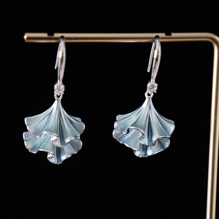 Ginkgo blad rok oorbellen-blauw & paars