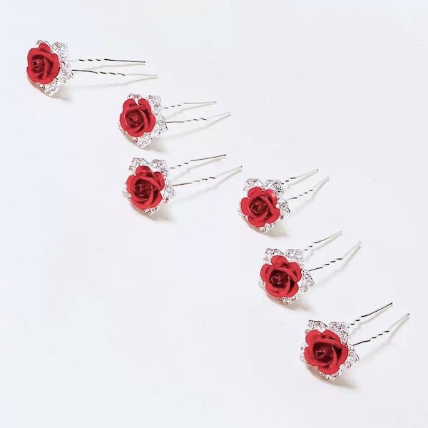 Scarlet Rose bruidshaarspelden-één set van 8