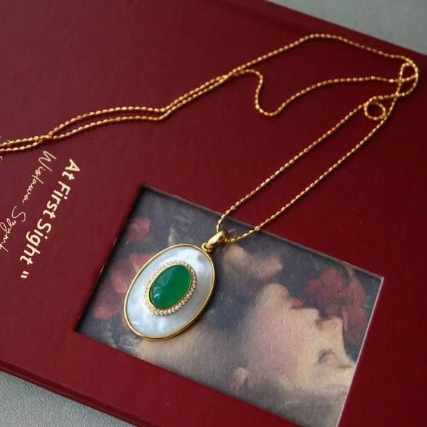 Heirloom groene onyx en parelmoer hanger ketting