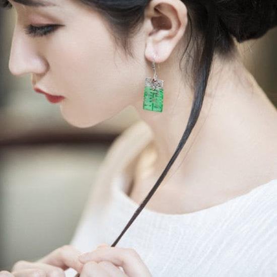 Dubbel geluk Jade drop oorbellen