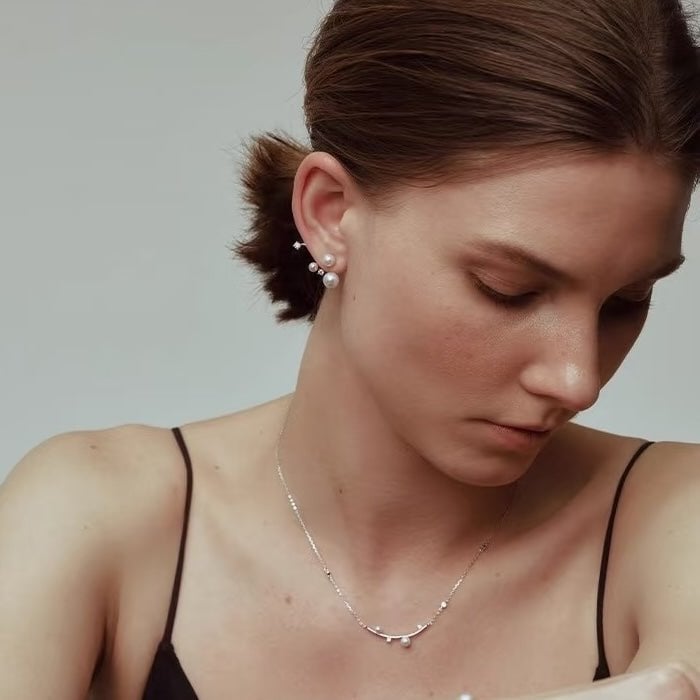 Sterling Silver Starry Pearl en Crystal Necklace