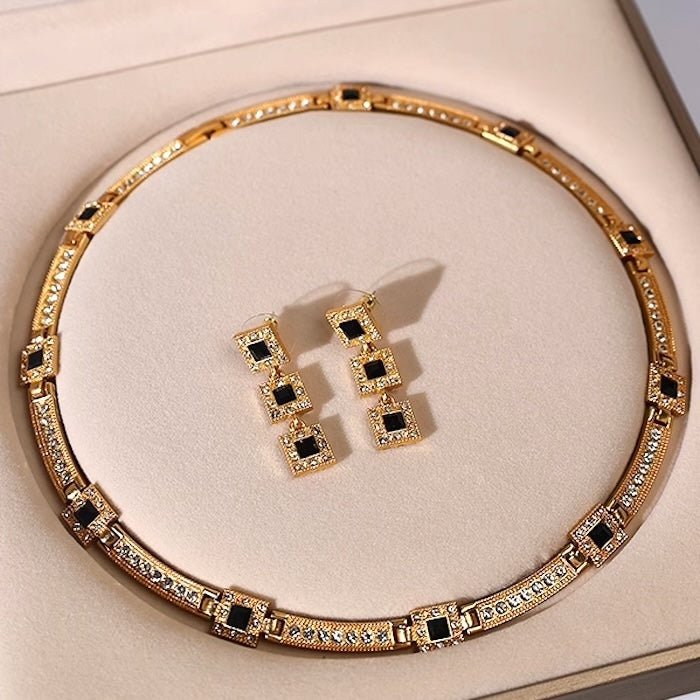 Vintage stijl geometrische zwarte Onyx sieradenset