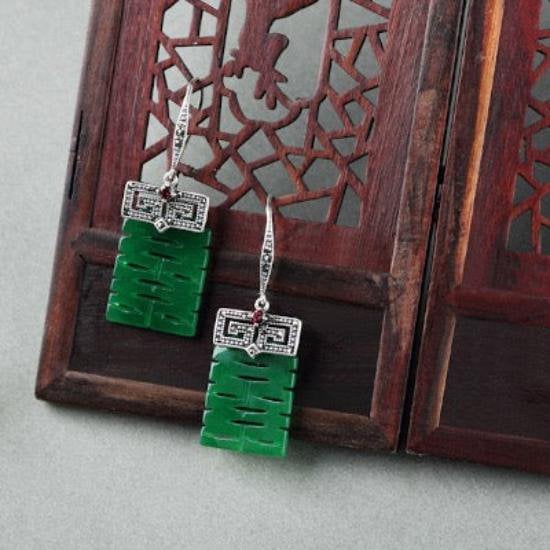 Dubbel geluk Jade drop oorbellen