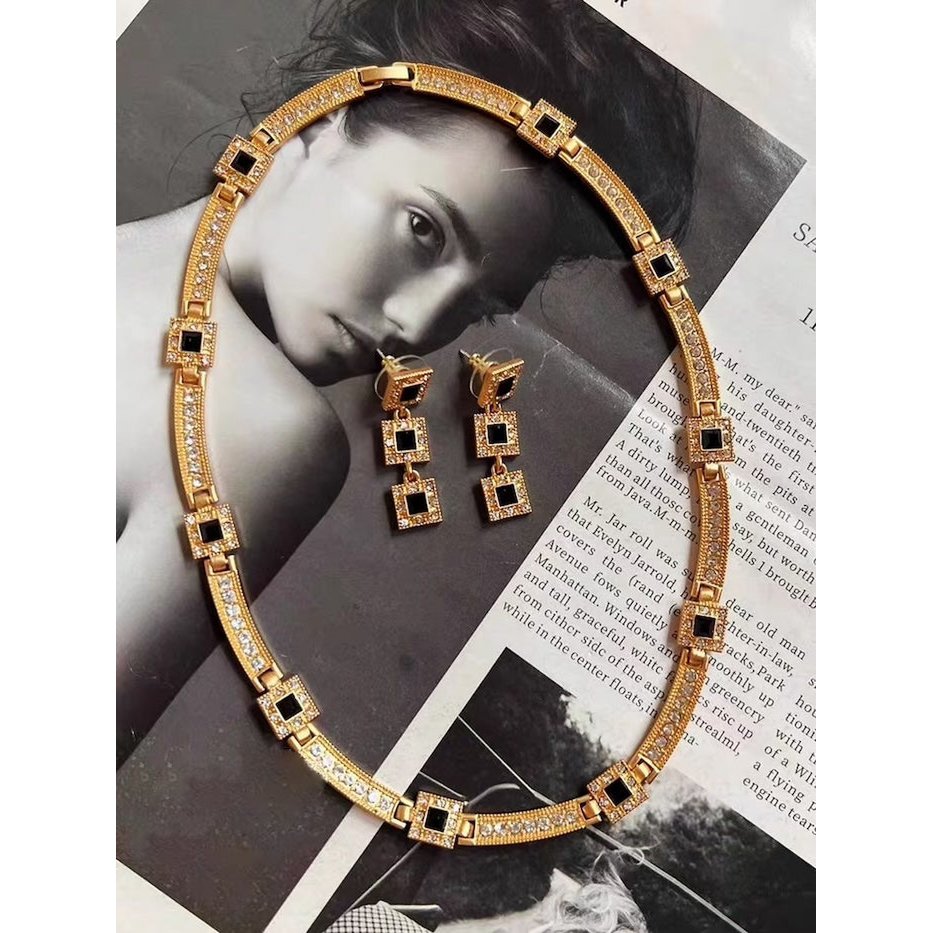 Vintage stijl geometrische zwarte Onyx sieradenset