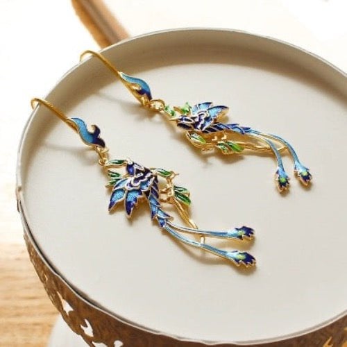 Dynastie Cloisonné Phoenix & bloem oorbellen