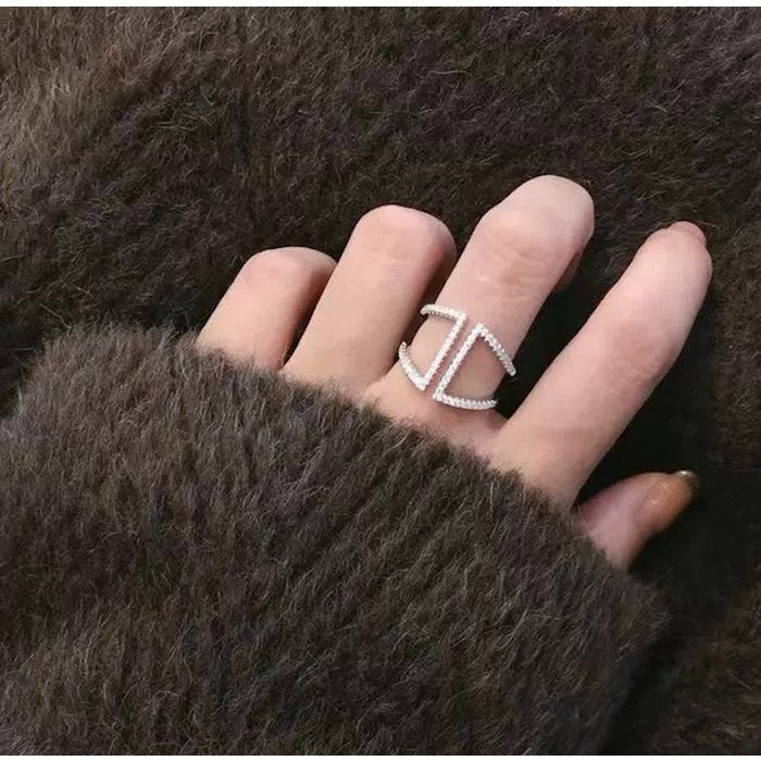 Geometrische Pavé Open Ring