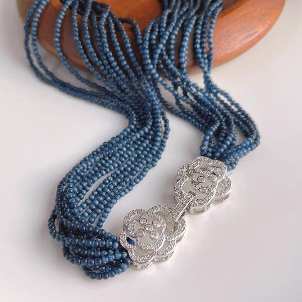 Gevlochten choker met cat's oogstenen kralen - Camille sluiting