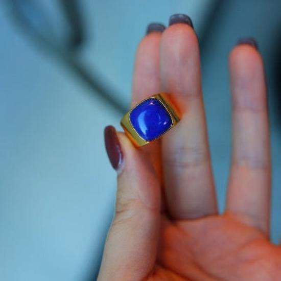Koninklijke vierkante lapis lazuli statement ring