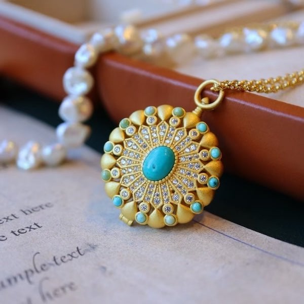 Tibetaanse turquoise Gau gebedsdoos hanger ketting