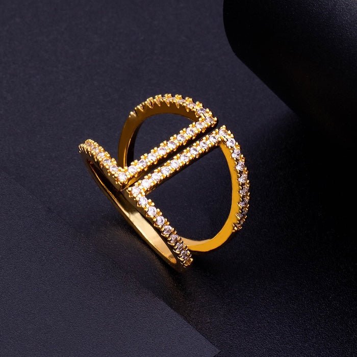Geometrische Pavé Open Ring