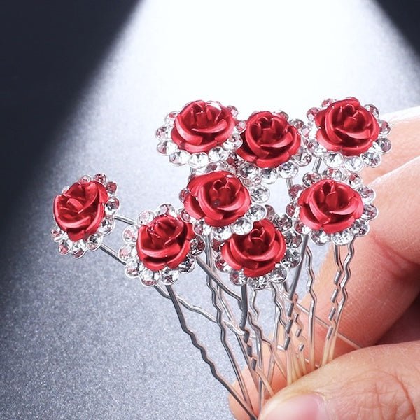 Scarlet Rose bruidshaarspelden-één set van 8