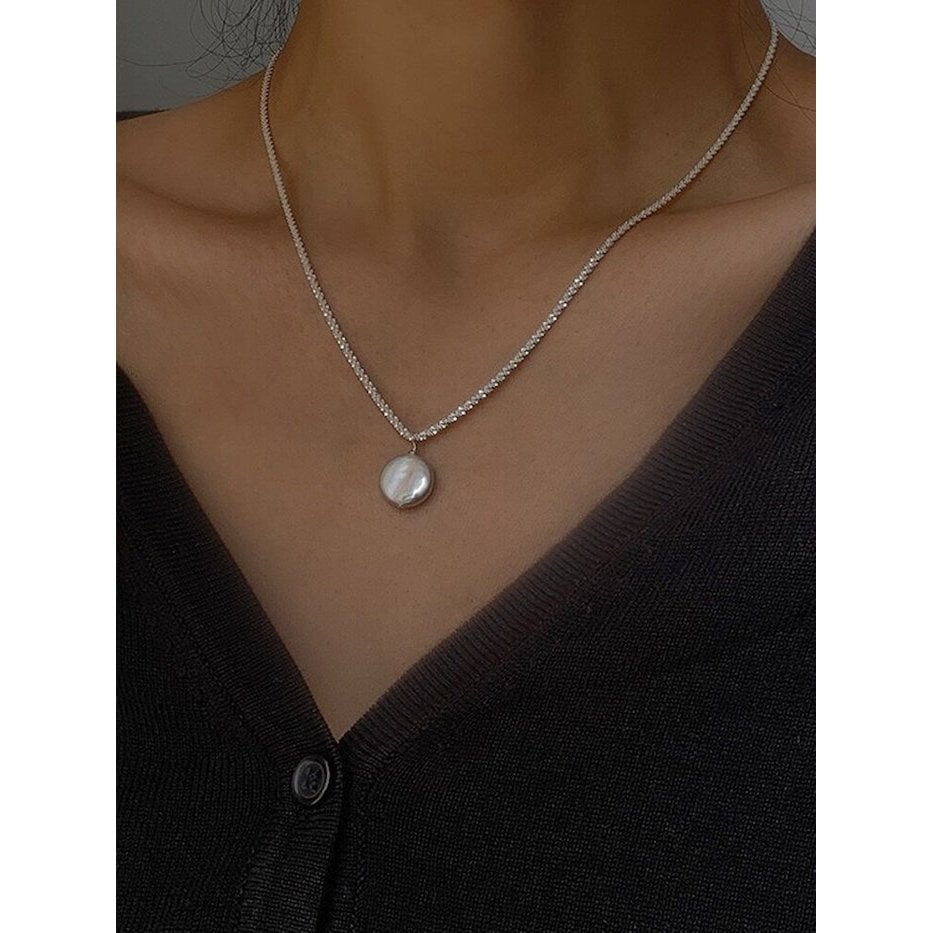 Glitter munt barokke parel hanger ketting