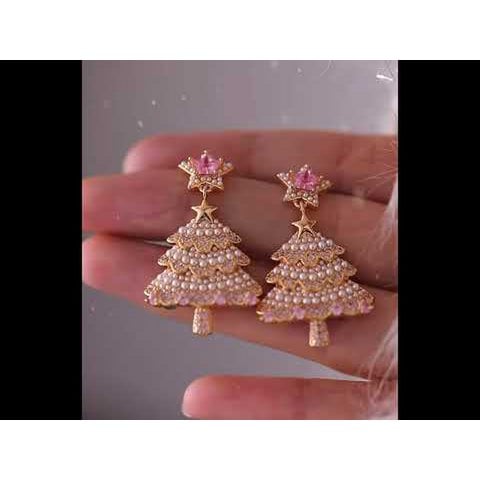 Roze parel kerstboom oorbellen