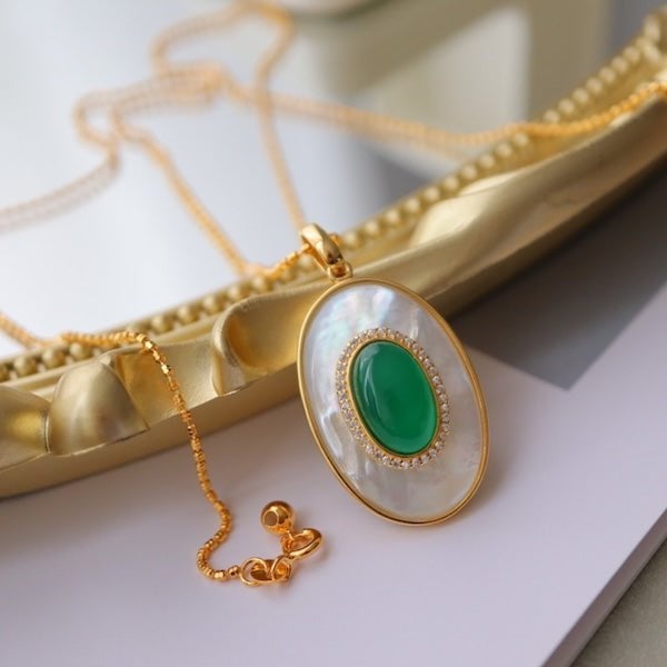 Heirloom groene onyx en parelmoer hanger ketting