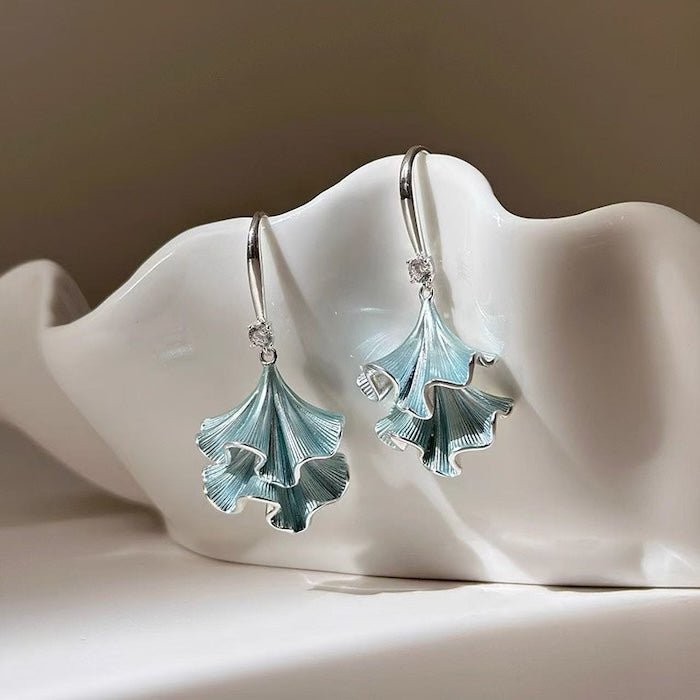 Ginkgo blad rok oorbellen-blauw & paars