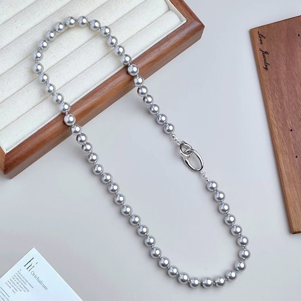 Zilveren mist parel kralen ketting