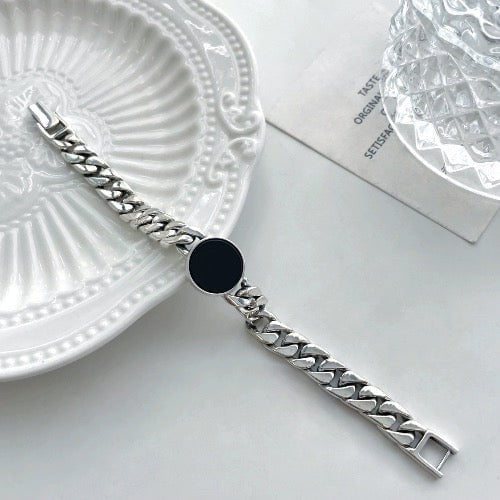 Sterling zilveren Cubaanse kettingarmband - zwarte onyx