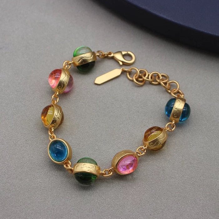 Vintage regenboog glazen stenen sieradenset