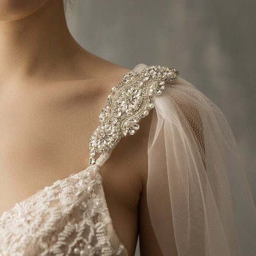 Dubbele schouder bruidssluiers met diamanten clips