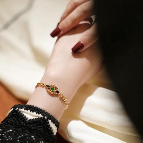 Luxe Schakelarmband met Groene Onyx