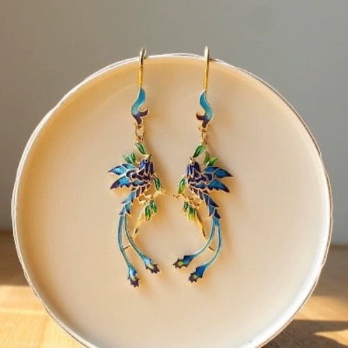 Dynastie Cloisonné Phoenix & bloem oorbellen