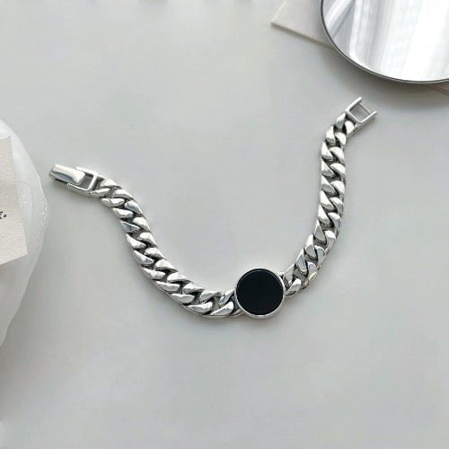 Sterling zilveren Cubaanse kettingarmband - zwarte onyx