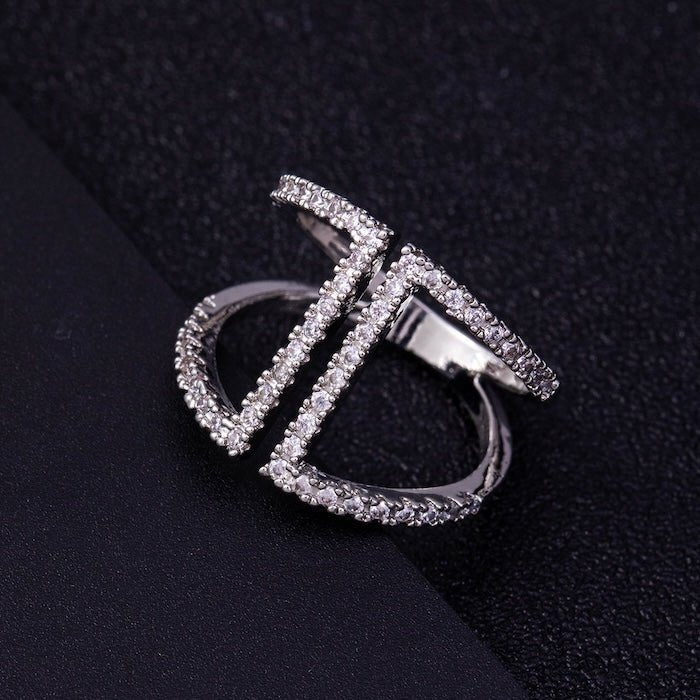 Geometrische Pavé Open Ring