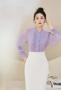 Frilled Front Shirt with Smocked Cuffs-0