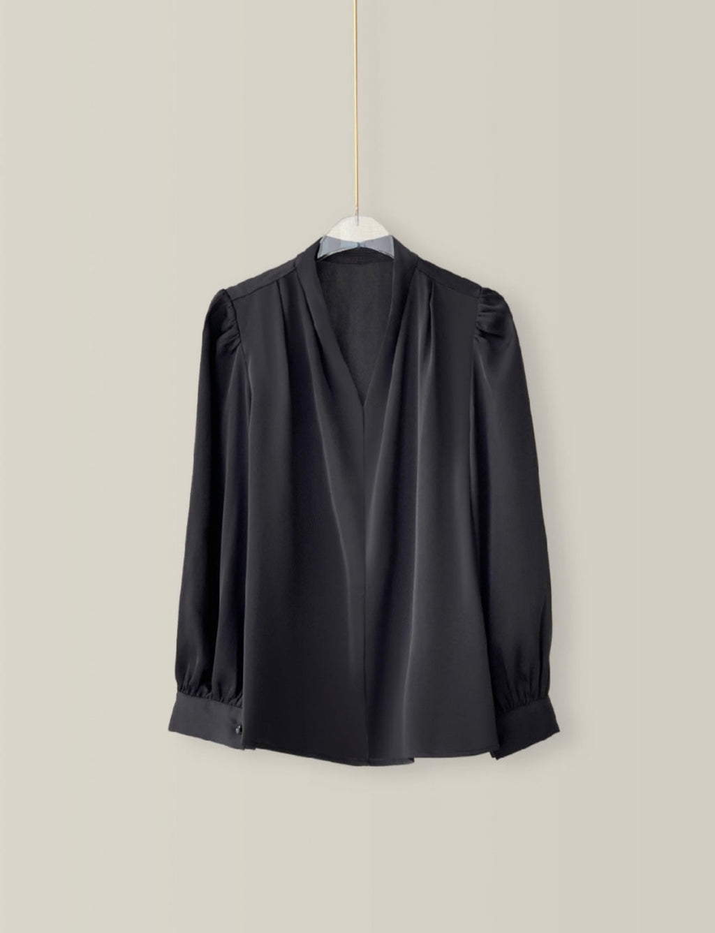 Gathered Crepe Georgette Long Sleeve Top with V-Neck-1