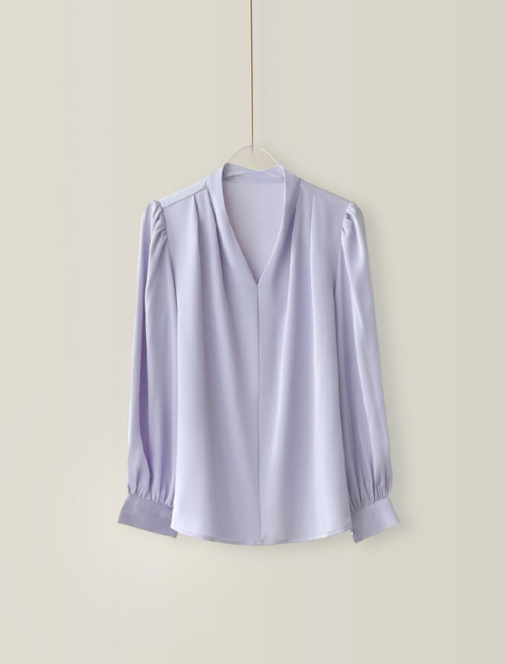 Gathered Crepe Georgette Long Sleeve Top with V-Neck-4