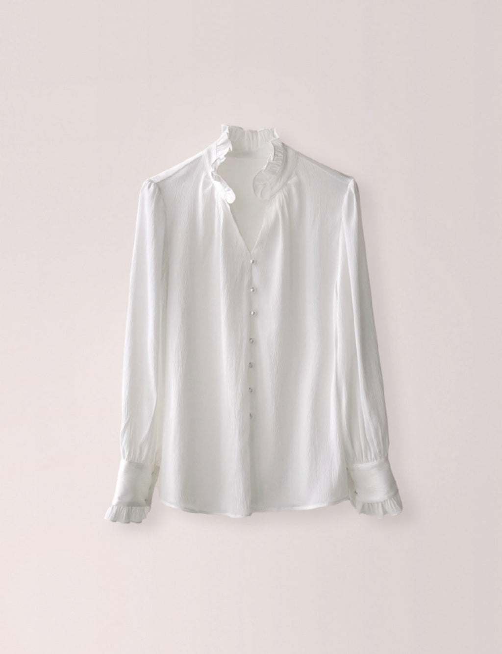 Frilled Chiffon Long Sleeve Top with Pearl Buttons-1