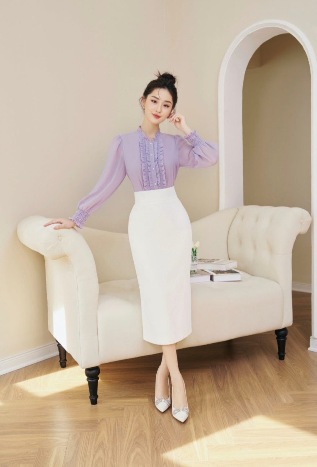 Frilled Front Shirt with Smocked Cuffs-3